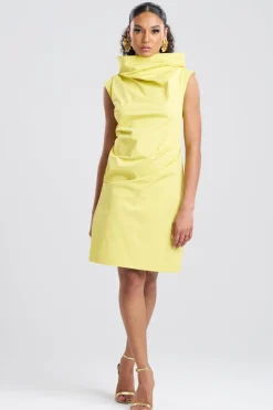 Tech Cotton Taffeta Asymmetric Funnel Neck Dress
