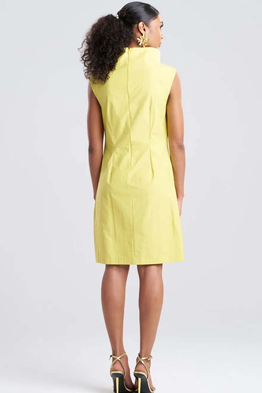 Tech Cotton Taffeta Asymmetric Funnel Neck Dress