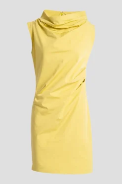 Tech Cotton Taffeta Asymmetric Funnel Neck Dress