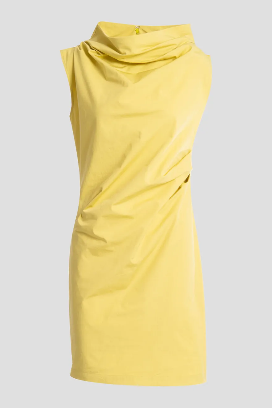 Tech Cotton Taffeta Asymmetric Funnel Neck Dress