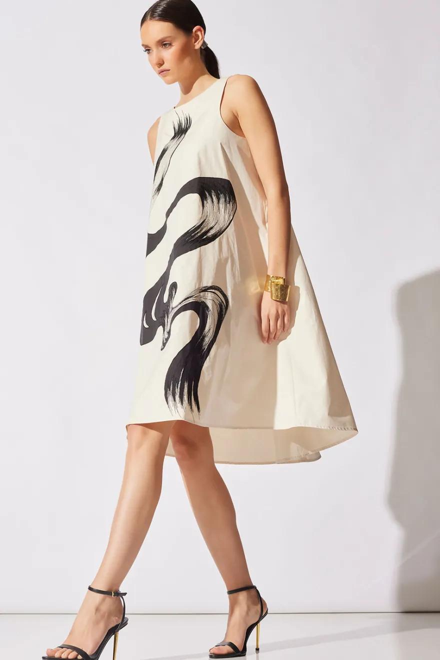 Tech Cotton Taffeta Asymmetric Dress