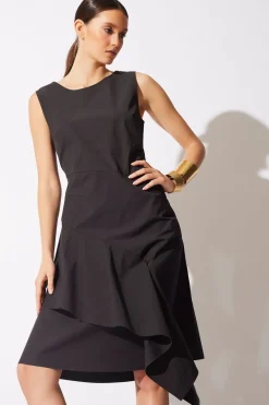 Tech Cotton Taffeta Asymmetric Origami Dress