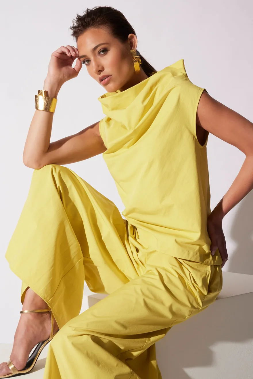 Tech Cotton Taffeta Asymmetric Funnel Neck Top
