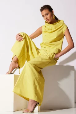 Tech Cotton Taffeta Asymmetric Funnel Neck Top