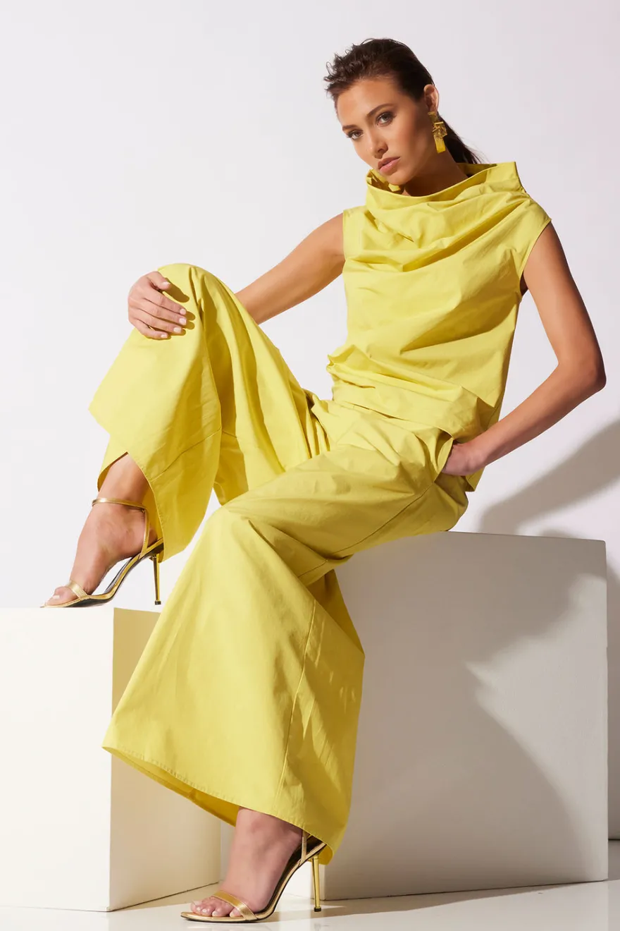 Tech Cotton Taffeta Asymmetric Funnel Neck Top