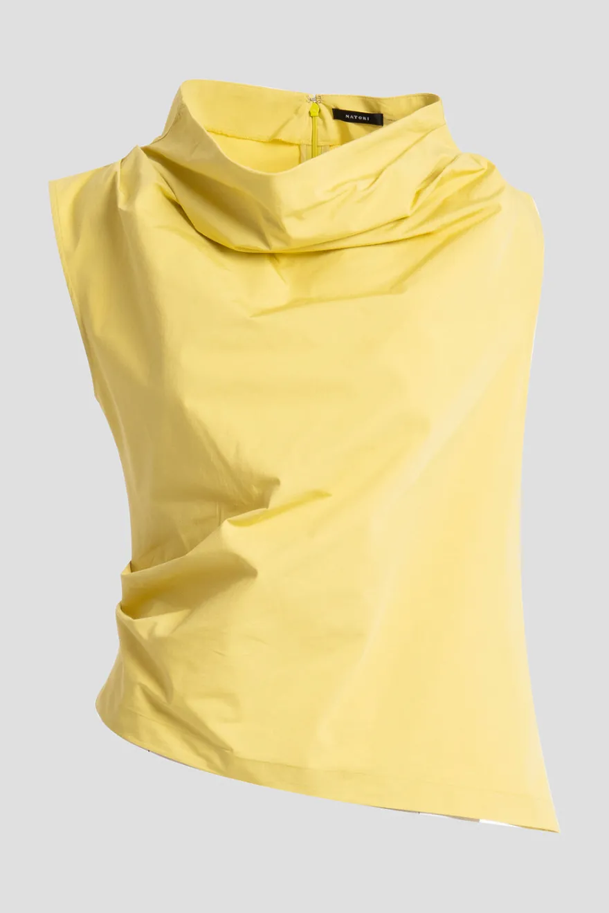 Tech Cotton Taffeta Asymmetric Funnel Neck Top