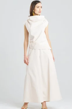 Tech Cotton Taffeta Asymmetric Funnel Neck Top