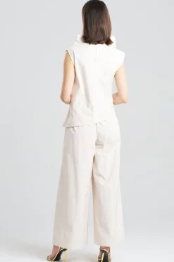 Tech Cotton Taffeta Asymmetric Funnel Neck Top