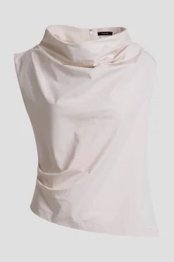Tech Cotton Taffeta Asymmetric Funnel Neck Top