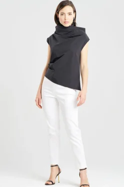 Tech Cotton Taffeta Asymmetric Funnel Neck Top