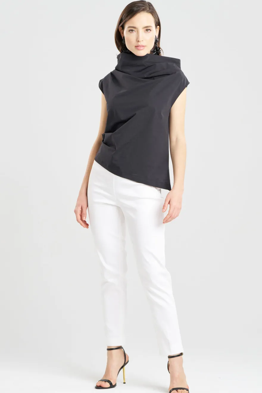 Tech Cotton Taffeta Asymmetric Funnel Neck Top