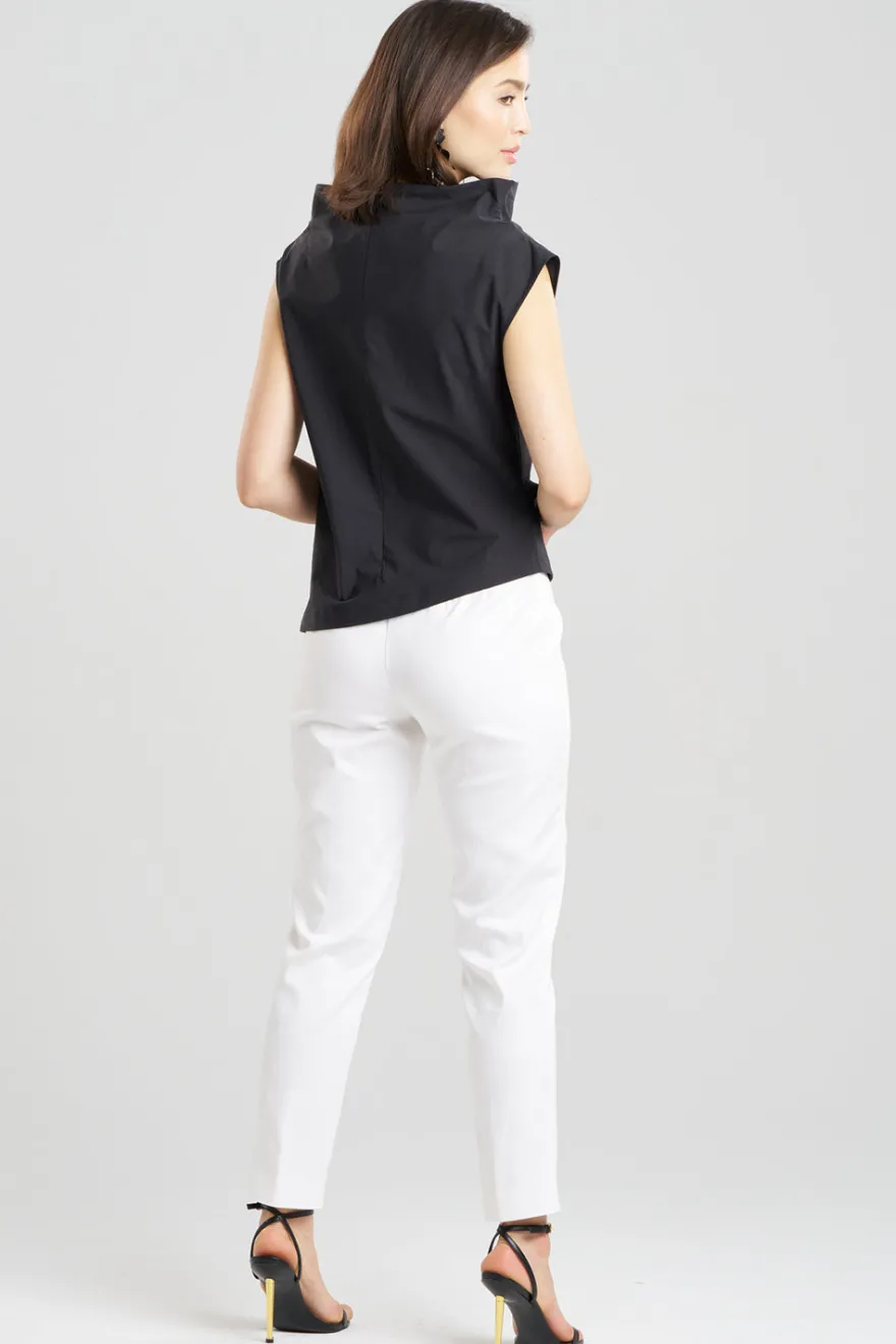 Tech Cotton Taffeta Asymmetric Funnel Neck Top