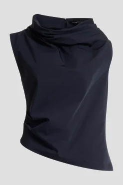 Tech Cotton Taffeta Asymmetric Funnel Neck Top