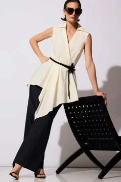 Tech Cotton Taffeta Cascade Peplum Shirt