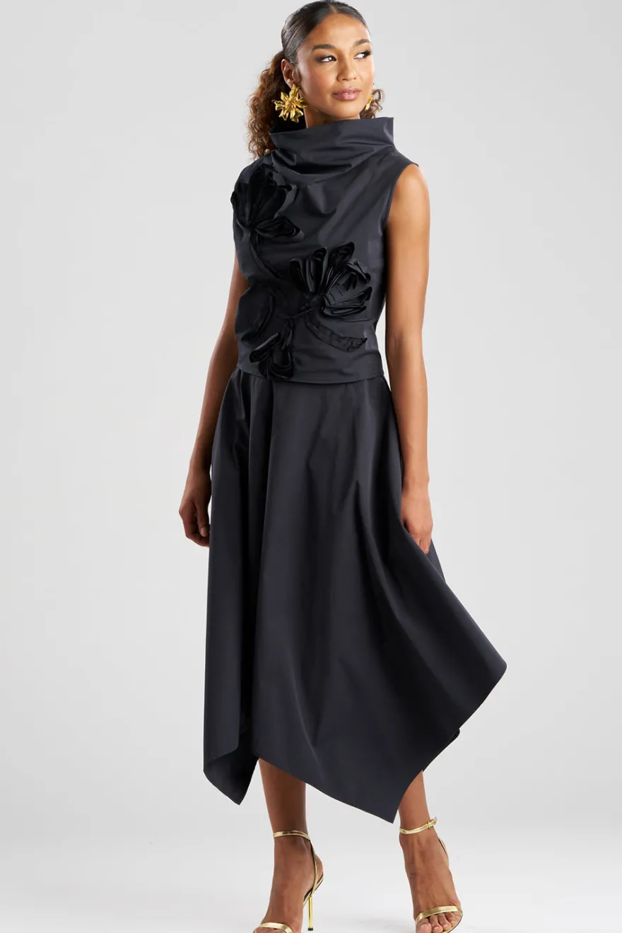 Tech Cotton Taffeta Embroidered Funnel Neck Top
