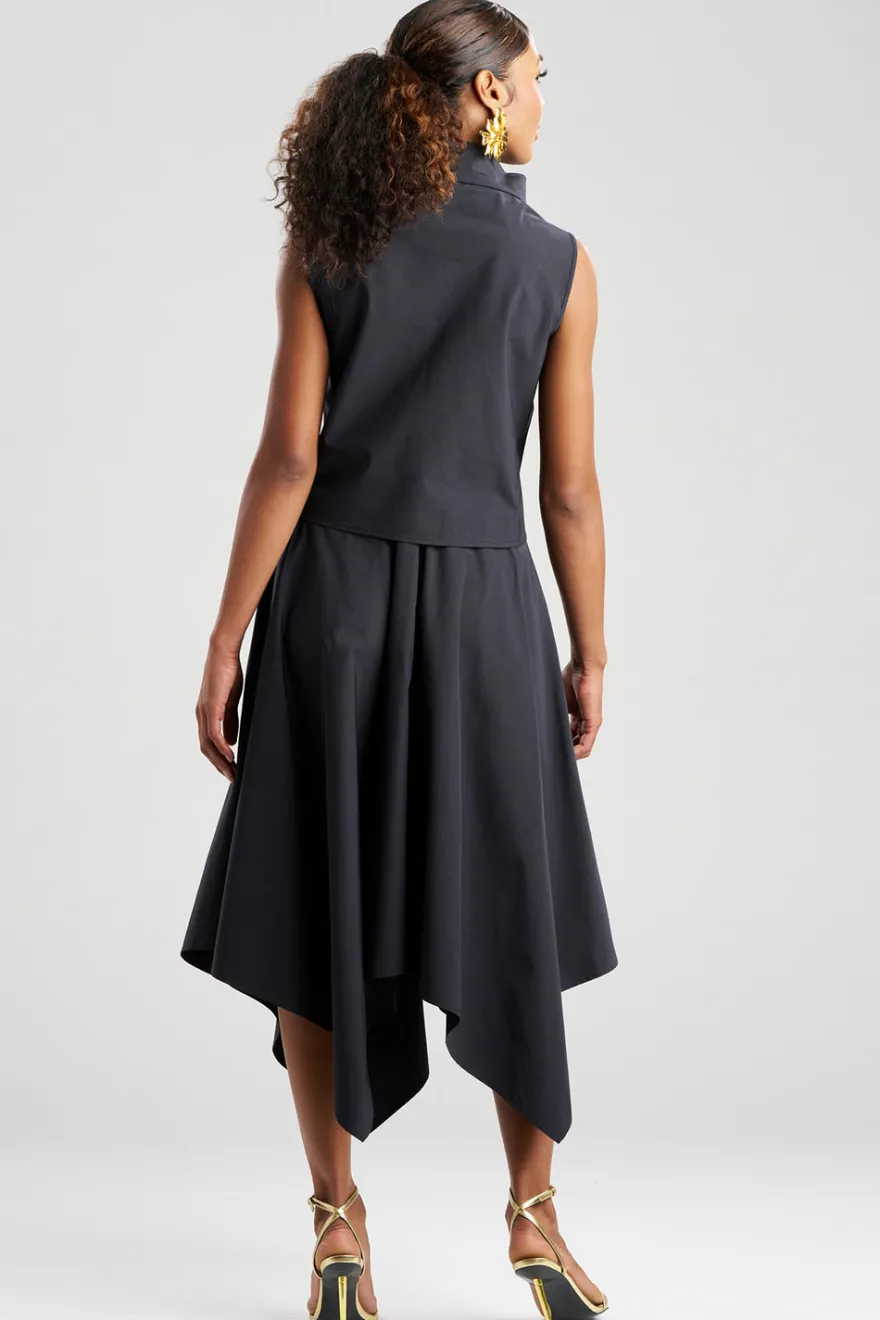 Tech Cotton Taffeta Embroidered Funnel Neck Top