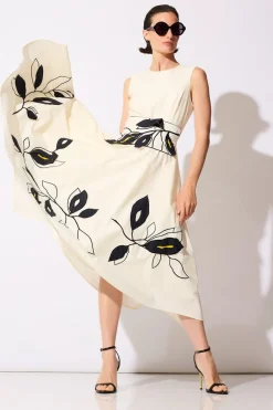 Tech Cotton Taffeta Embroidered Origami Maxi Dress
