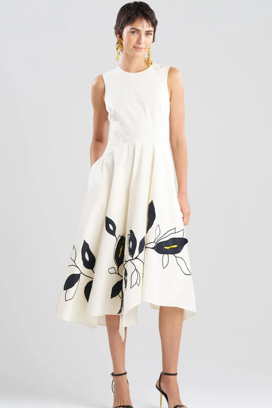Tech Cotton Taffeta Embroidered Origami Maxi Dress