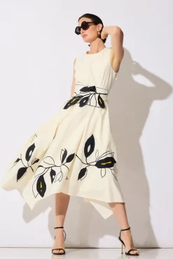 Tech Cotton Taffeta Embroidered Origami Maxi Dress