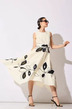Tech Cotton Taffeta Embroidered Origami Maxi Dress