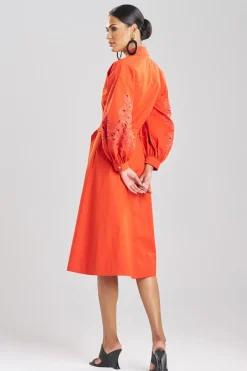 Tech Cotton Taffeta Embroidered Shirtdress