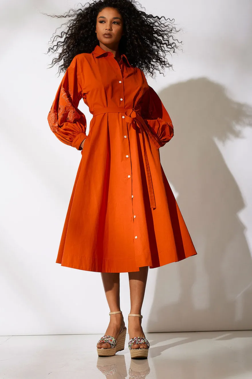 Tech Cotton Taffeta Embroidered Shirtdress