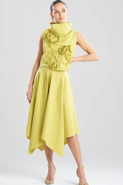 Tech Cotton Taffeta Embroidered Funnel Neck Top