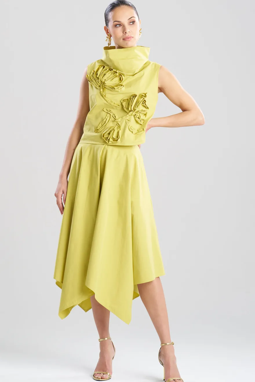Tech Cotton Taffeta Embroidered Funnel Neck Top