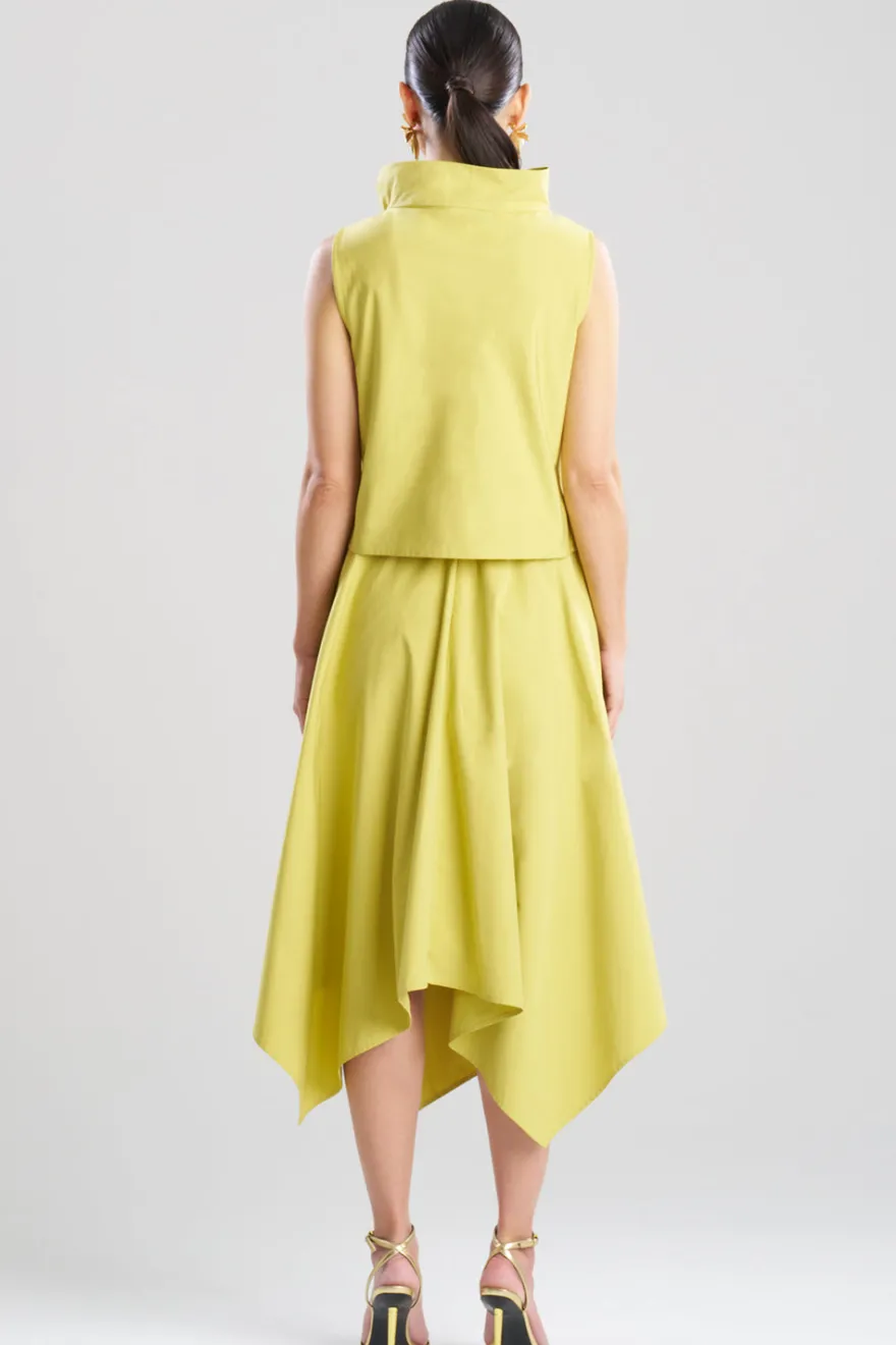 Tech Cotton Taffeta Embroidered Funnel Neck Top