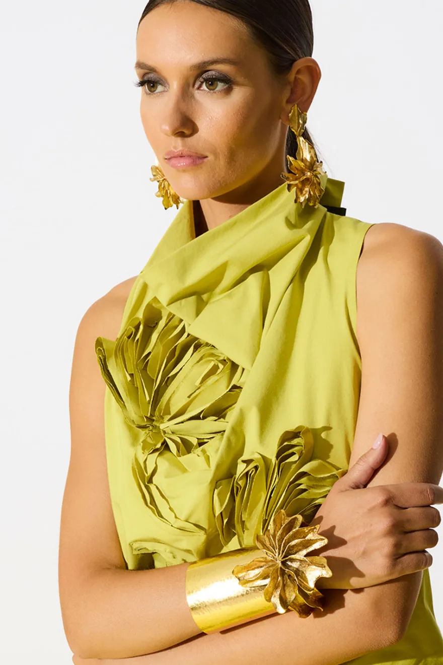 Tech Cotton Taffeta Embroidered Funnel Neck Top