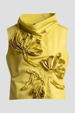 Tech Cotton Taffeta Embroidered Funnel Neck Top