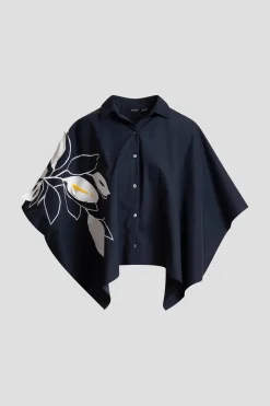 Tech Cotton Taffeta Embroidered Button Down Caftan Shirt