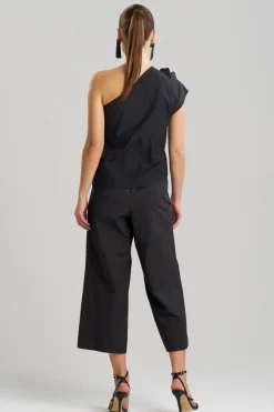 Tech Cotton Taffeta Embroidered One Shoulder Top