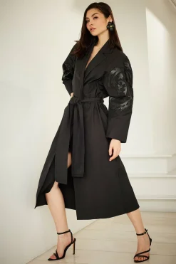 Tech Cotton Taffeta Embroidered Trench Coat