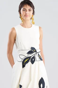 Tech Cotton Taffeta Embroidered Leaf Obi Belt