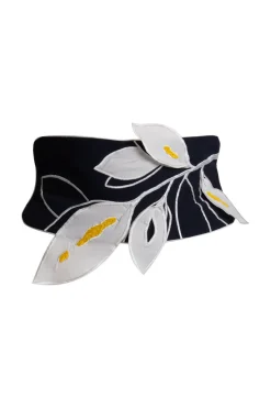 Tech Cotton Taffeta Embroidered Leaf Obi Belt