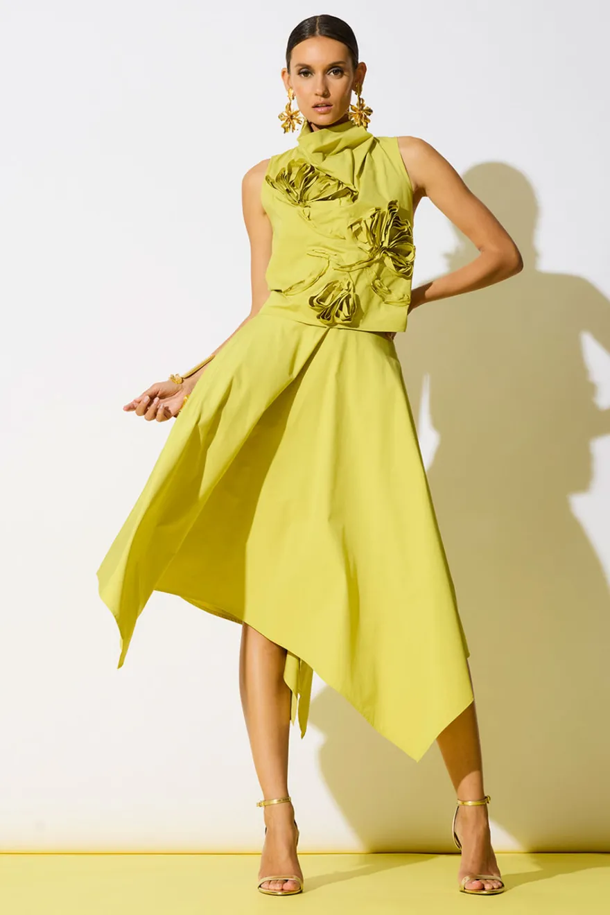 Tech Cotton Taffeta Handkerchief Hem Skirt