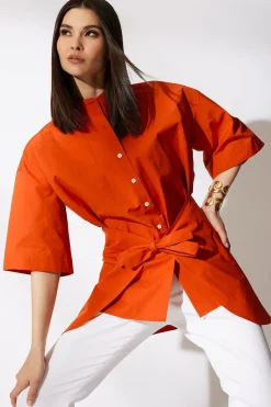 Tech Cotton Taffeta Kimono Wrap Shirt
