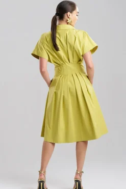 Tech Cotton Taffeta Pleat Release Button Down Shirtdress