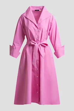 Tech Cotton Taffeta Tunnel Belted Trapeze Dress