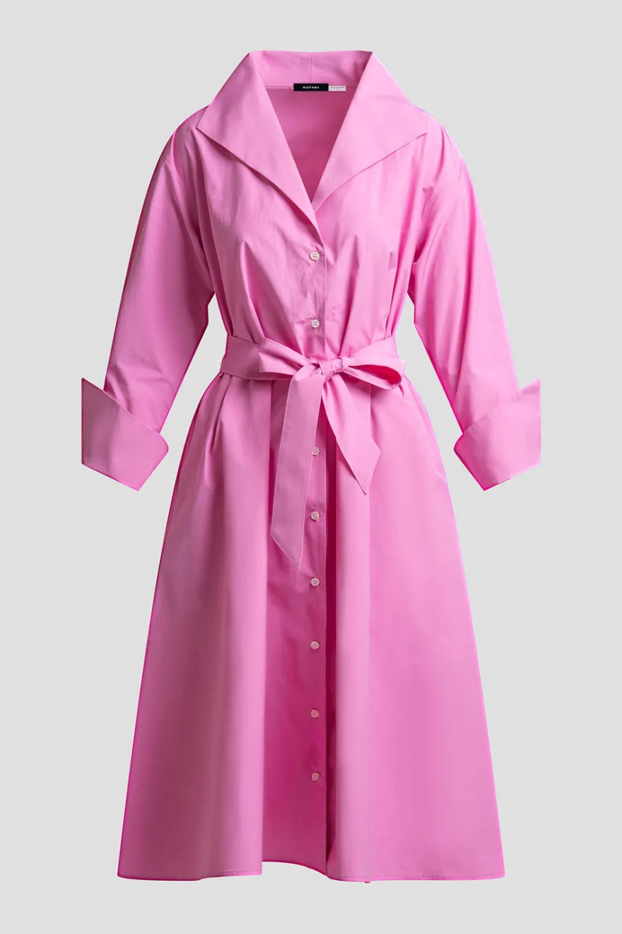 Tech Cotton Taffeta Tunnel Belted Trapeze Dress
