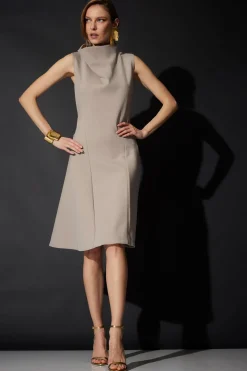 Techno Crepe Fit & Flare Funnel Neck Dress