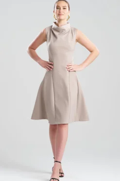 Techno Crepe Fit & Flare Funnel Neck Dress