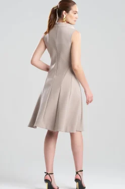 Techno Crepe Fit & Flare Funnel Neck Dress