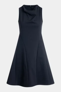 Techno Crepe Fit & Flare Funnel Neck Dress