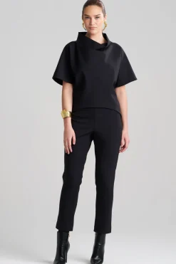 Techno Crepe Funnel Neck High Low Top