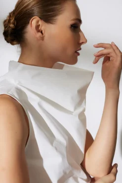 Techno Poplin Cowl Top