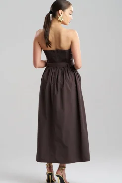 Techno Poplin Embroidered Strapless Belted Dress