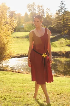 Terra Foil Crinkle Scoop Neck Slip Dress