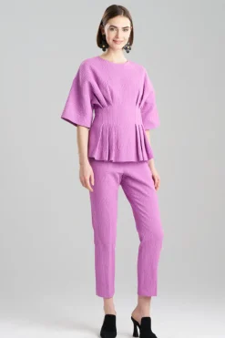 Textured Cotton Jacquard Pleated Peplum Top